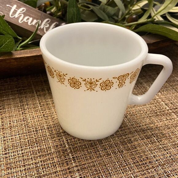 Vintage Pyrex Corning Corelle Butterfly Gold Milk Glass Coffee Cup Mug Made USA - Picture 3 of 10
